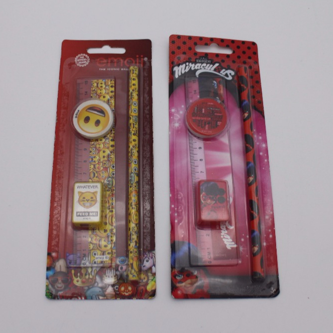 4pcs school stationery set for kids / Pencil Eraser sharpener Ruler