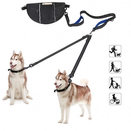 Dual Handle Bungee Waist Leash for Up to 150 lbs Large Dogs