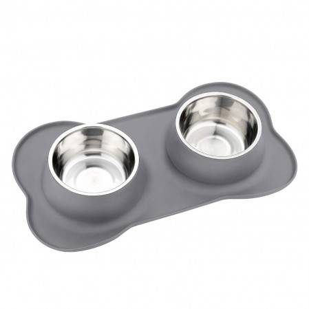 Dog Bowls Stainless Steel with No Spill Non-Skid Silicone Mat