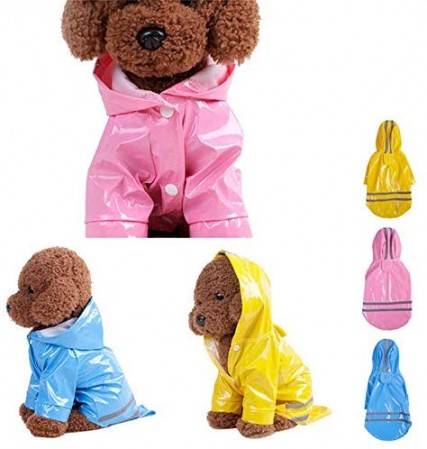 Outdoor Puppy Pet Rain Coat with Hood Waterproof Jackets PU Reflective Raincoat for Dogs Cats Apparel Clothes
