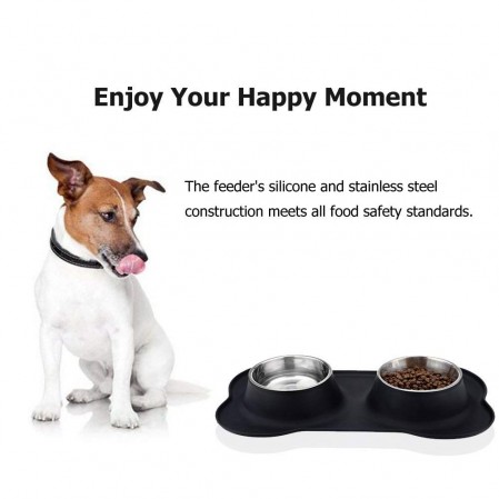 Dog Bowls Stainless Steel with No Spill Non-Skid Silicone Mat