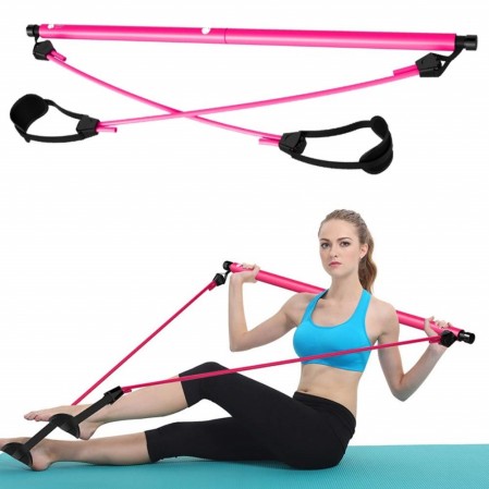 Kit Yoga Pilates Bar con fascia di resistenza, barra tonificante per esercizi Pilates regolabile