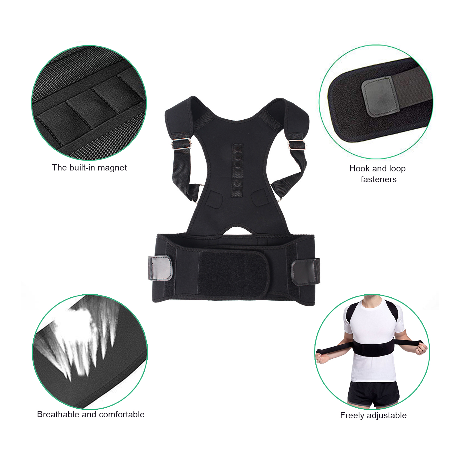 China Custom Back Brace Black Skin Magnetic Posture Corrector Support ...
