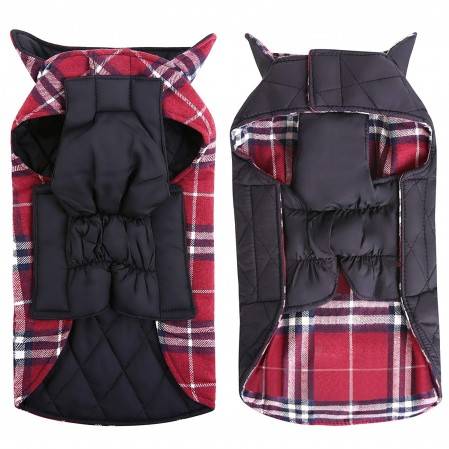 Waterproof Windproof Reversible British Style Plaid Dog Vest Winter Coat Warm Dog Apparel Cold Weather Dog Jacket