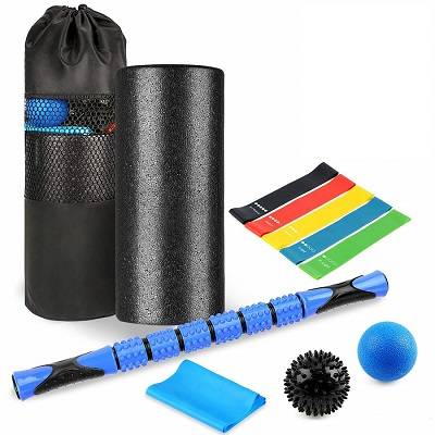 High Density Foam Roller Set – 10 in 1, spiky ball, massage stick,resistance band