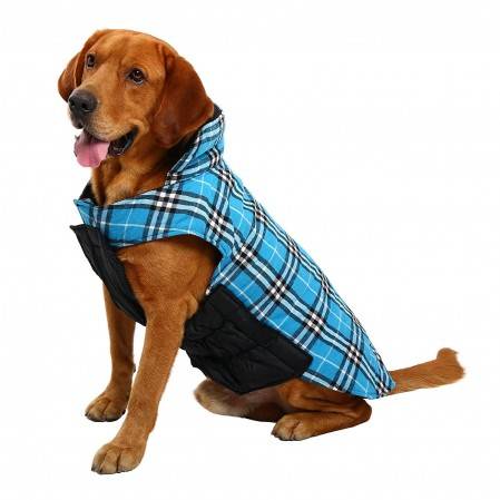 Waterproof Windproof Reversible British Style Plaid Dog Vest Winter Coat Warm Dog Apparel Cold Weather Dog Jacket