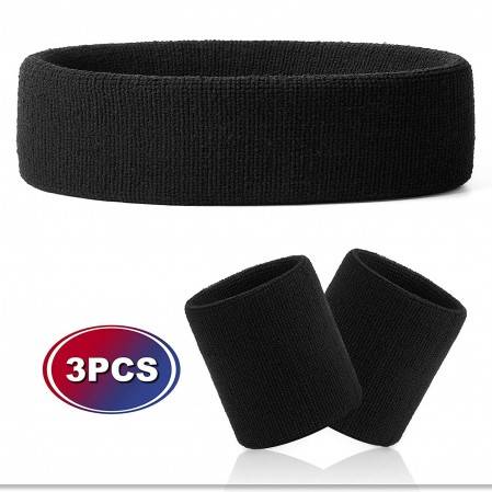 Sweatband Set – Sports Headband Wrist Striped Sweatbands Terry Cloth Wristband