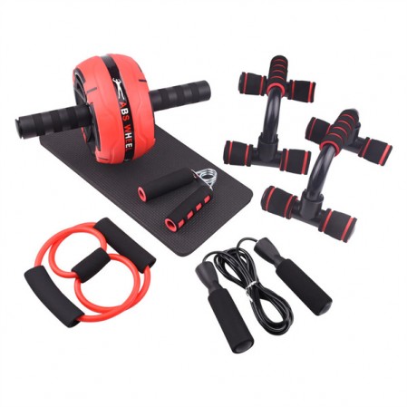 10-In-1 Ab Exercise Wheels Kit with Hand Grip Jump Rope Push-Up Bar