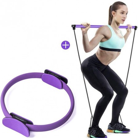 94cm Purple Pink Pilates Yoga Ring With Hip Muscle Trainer Pilates Bar Set