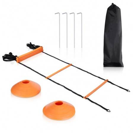 Custom Speed and Agility Training Ladder Set with Carrying Bag,6 Disc Cones,Resistance Parachute for Footwork