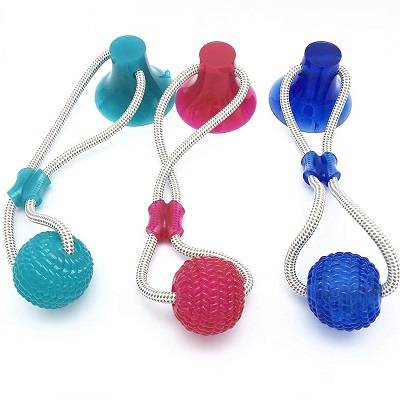 Suction Cup Dog Toy, Self-Playing Tug of War Dog Toy with Chew Rubber Ball