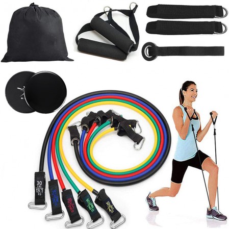 Factory direct TPE 13 Pieces Resistance Band Set with Exercise Tube Bands Door Anchor Ankle Straps Core Sliders