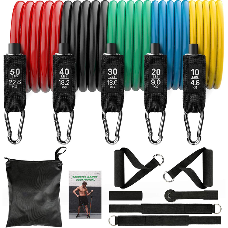 Factory direct TPE 13 Pieces Resistance Band Set with Exercise Tube Bands Door Anchor Ankle Straps Core Sliders Featured Image