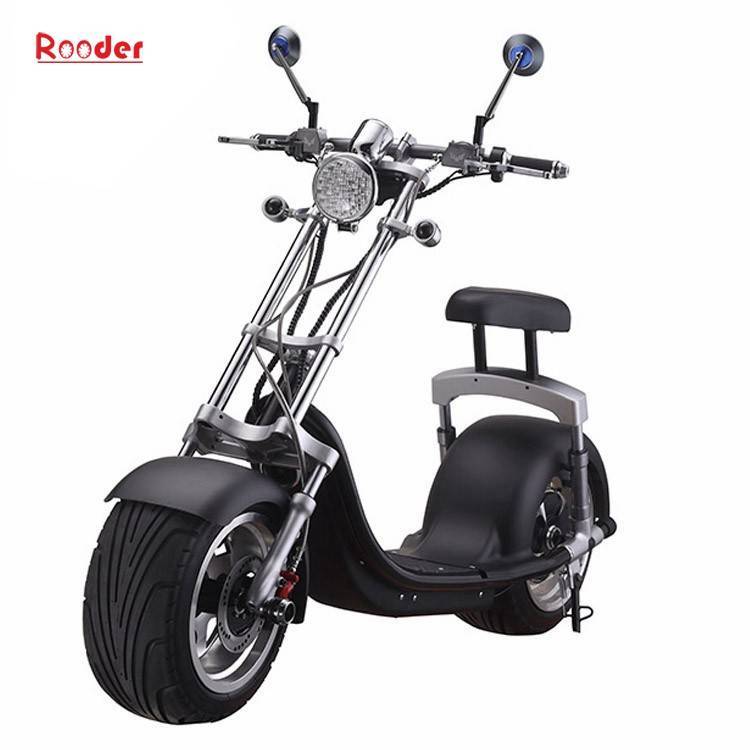 Rooder new harley electric scooter citycoco r804a with aluminium wheel front and rear shock suspension turning lights brake light USB port rearview mirror lithium battery