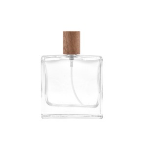 New Design Square 100ml Glass Perfume Bottles With Bamboo Outer Cap For Perfume Oil