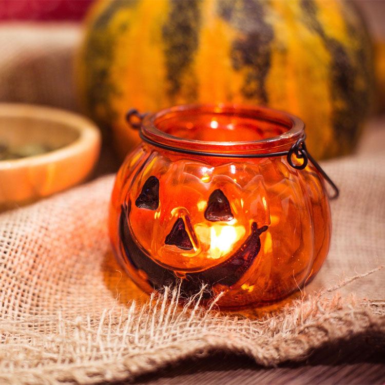 China Empty Glass Candle Jar Halloween Pumpkin Design Candle Jar With