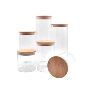 Glass Storage Jars with Sealed Bamboo Lids 25 oz Clear Glass Bulk Food Storage Canister for Serving Coffee, Spice
