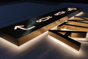 Custom gold color led backlit letter sign directional sign board in shopping malls toilet sign plate for hotel