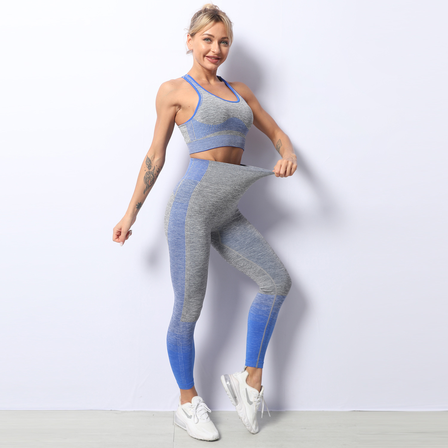 Hot style seamless yoga suit, new autumn winter knit stretch fitness exercise suit
