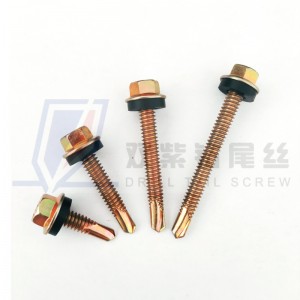 China manufacturer of yellow zinc hex head self drilling screws with black pvc washer