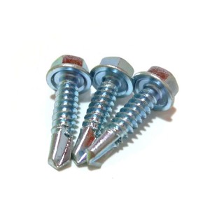 hex flange head self drilling screws white zinc with black pvc washer