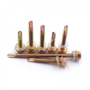 yellow zinc hex flange head self drilling screws with pvc washer