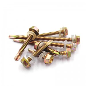 wholesale white and yellow hexagonal self drilling screws and PVC washer fob tianjin carbon steel