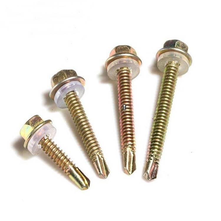 High quality yellow zinc DIN7504k glass 3 Hex head self drilling screws with pvc washer Featured Image