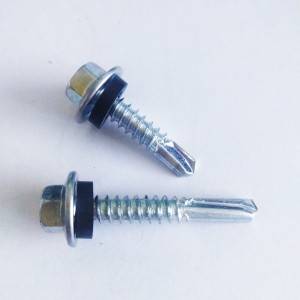 Hex flange head self drilling screw with rubber washer
