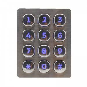 3×4 12 round buttons numeric industrial stainless steel keypad B803
