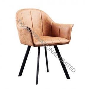 TC-1838 Fabric Dining Arm Chair With Black Powder Coating Legs