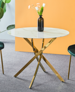 TD-2259  Clear glass or glass with marble paper tempered table top with golden legs popular modern
