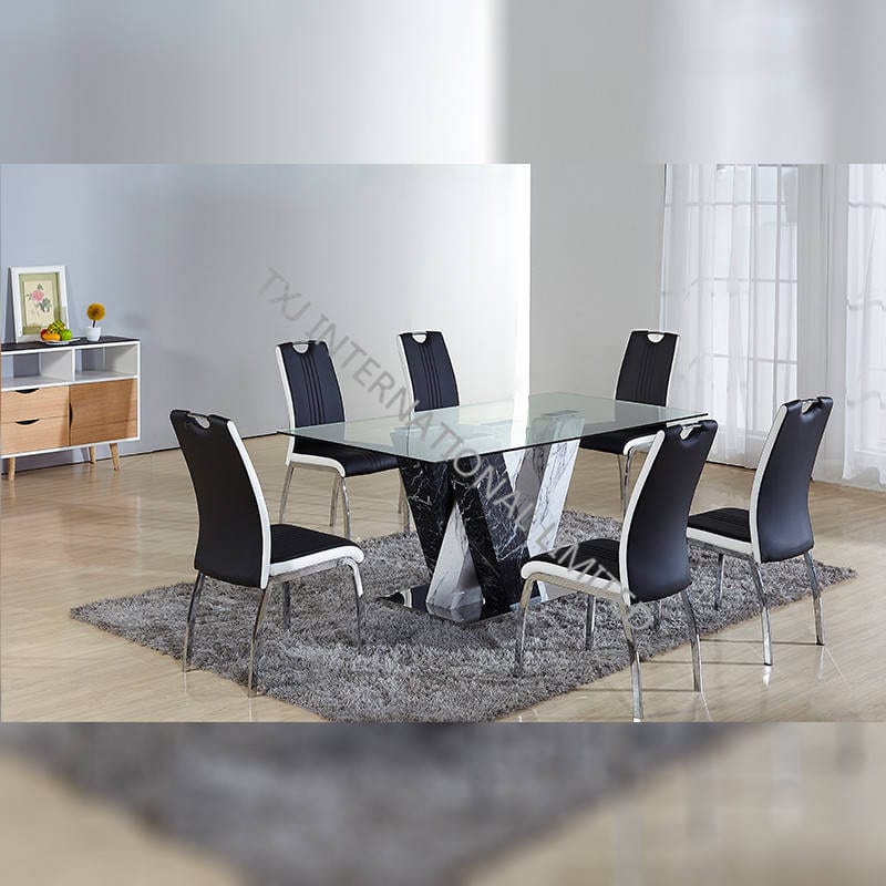 factory low price Wooden Dining Table - BD-1664 Tempered Glass Dining Table – TXJ