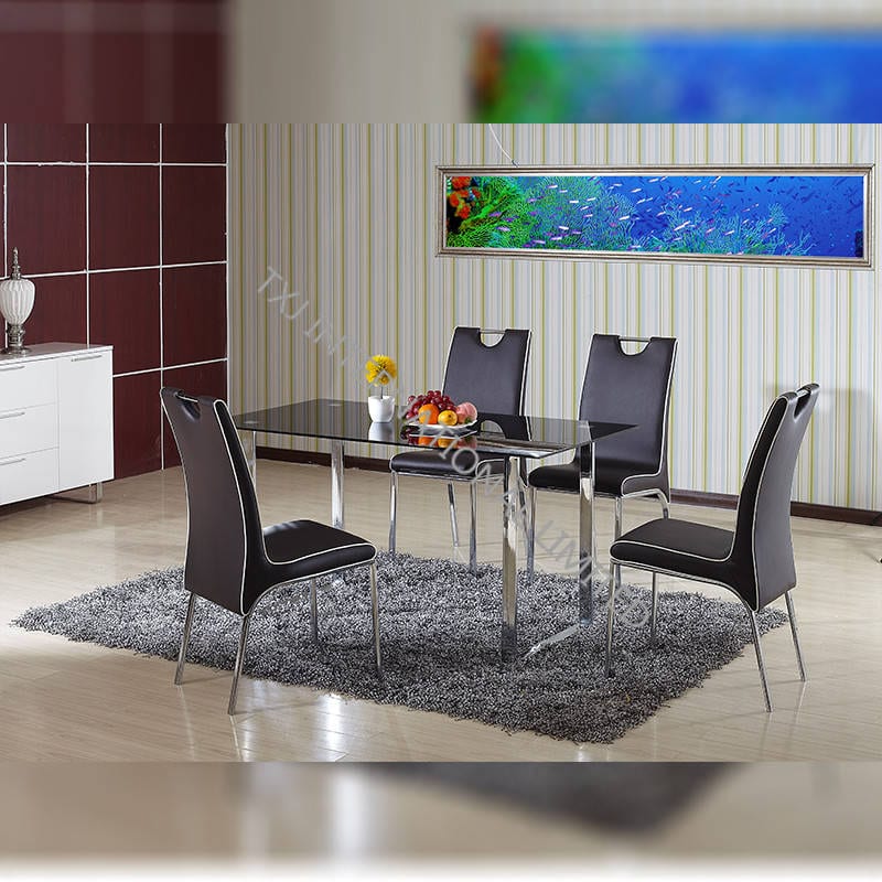 TD-1223 Black tempered glass dining table, with chroming frame Featured Image