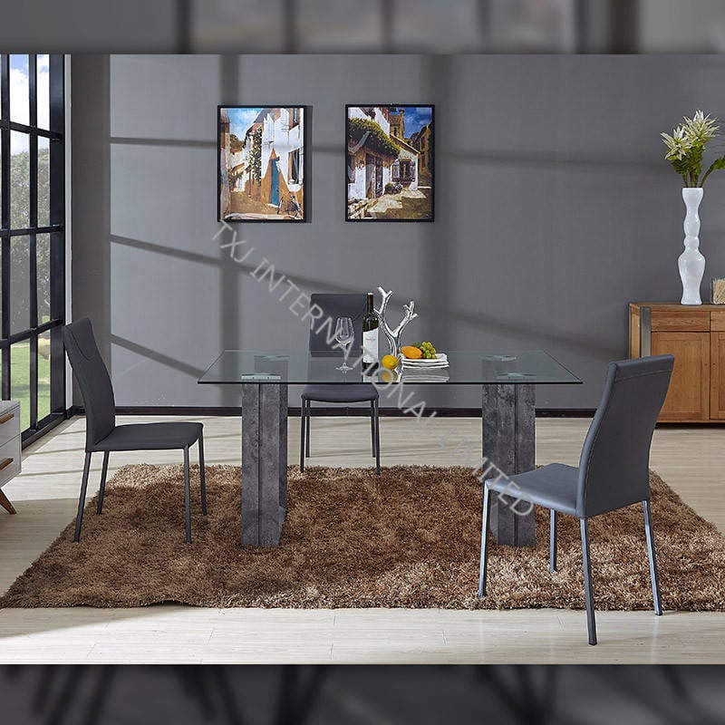 TD-1703 Clear tempered glass dining table, 6 seats Featured Image