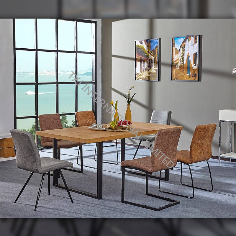 TD-1781 MDF Dining Table, Oak Paper Top, Black Painting Frame Featured Image