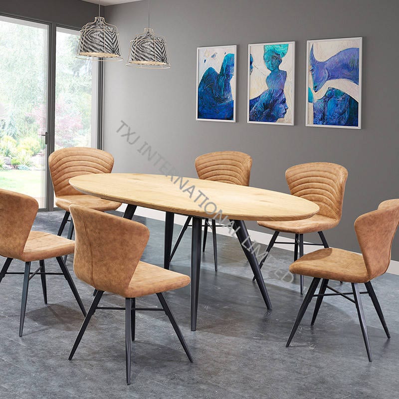 China Td 1852 Mdf Oval Shape Dining Table With Oak Paper Veneer Manufacturers And Suppliers Txj