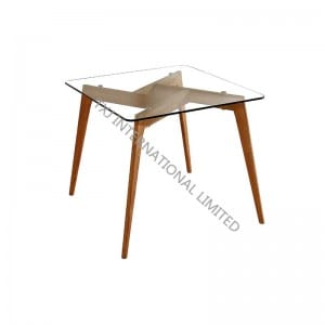 BARCELONA-STD Square Glass Table With Wood Leg