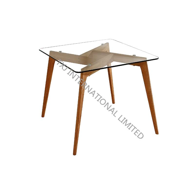 China Barcelona Std Glass Square Table With Wood Leg Manufacturers And Suppliers Txj