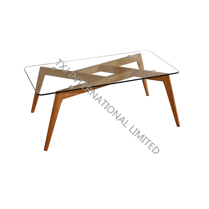 BARCELONA-CT Tempered Glass Coffee Table With Ash Wood Featured Image