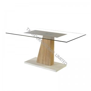TD-1518 Factory Price rectangular Tempered Glass Coffee Table with Wooden leg