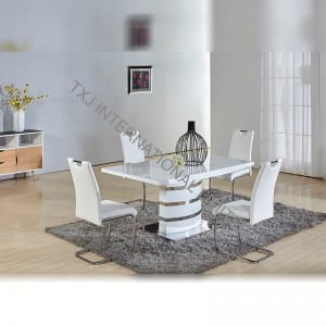 FLORA PU Dining Chair White Color With Chromed Metal Leg
