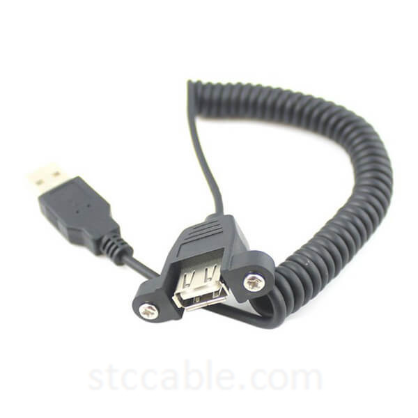 100cm USB 2.0 A Male to Female Extension Stretch Cable With Panel Mount Screw Hole 1m 3ft