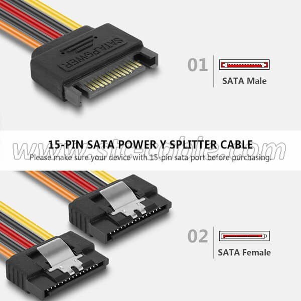 SATA Power 2-in-1 Extension Cord 2 Packs LP4 IDE to SATA 15P Female with Serial ATA III 7 Pin Female 19.7inch/0.5m for HDD/SSD/Optical Drives/DVD Burners/PCI Cards SATA Cable Data 6G 
