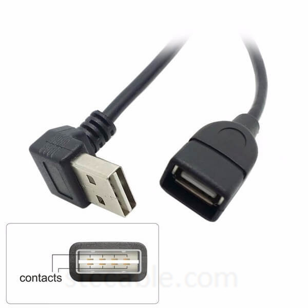 3FT USB 2.0 Male to Female Extension Cable 100cm Reversible Design Up & Down Angled 90 Degree