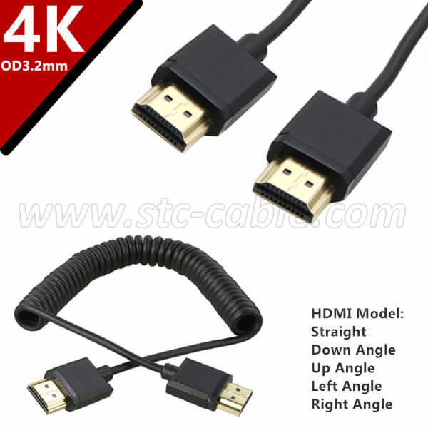 4K coiled 90 degree angle hdmi cable