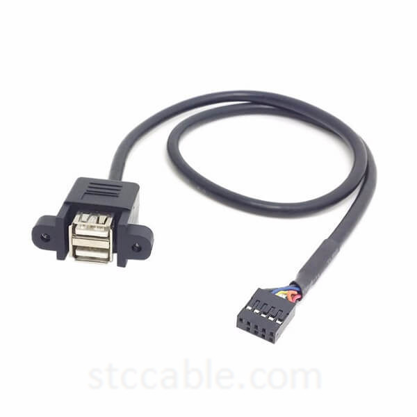 50cm Stackable Dual USB 2.0 A Type Female to Motherboard 9 Pin Header Cable with Screw Panel Holes