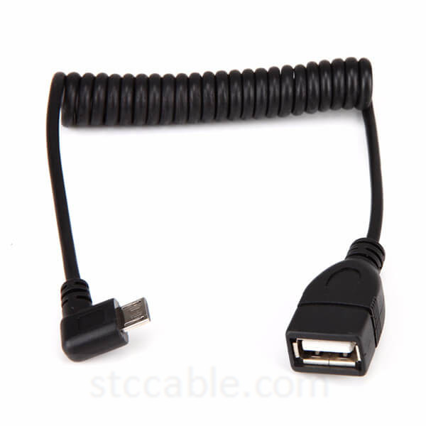 5Ft Spiral Coiled Micro USB B 5 Pin 5P Left Angle Male to Female Extension Cable