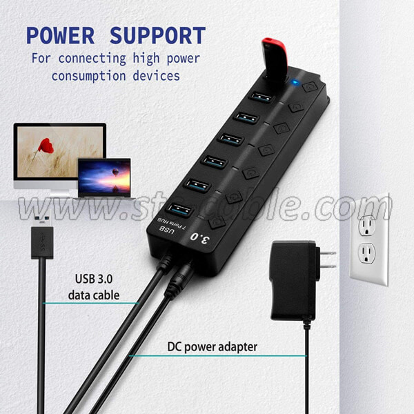 7 Port USB 3.0 hub with switch and power