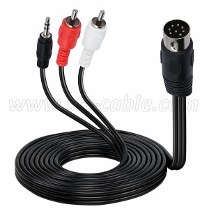 8 Pin DIN Male to 2 RCA Male and 3.5mm Audio cable